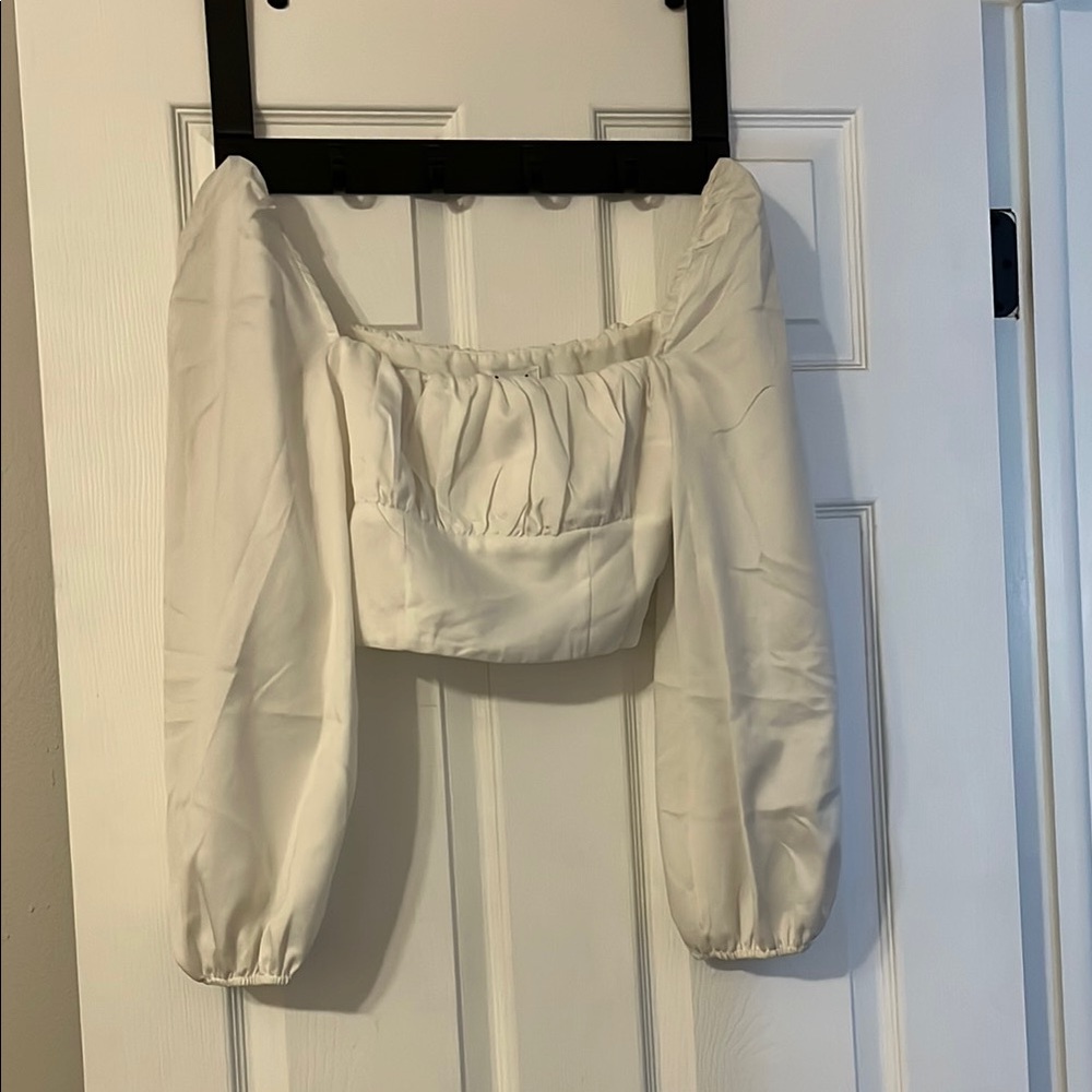 Princess Polly White Puff Sleeve crop Top